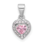 Sterling Silver Rhodium-plated Clear and Pink CZ Heart Pendant