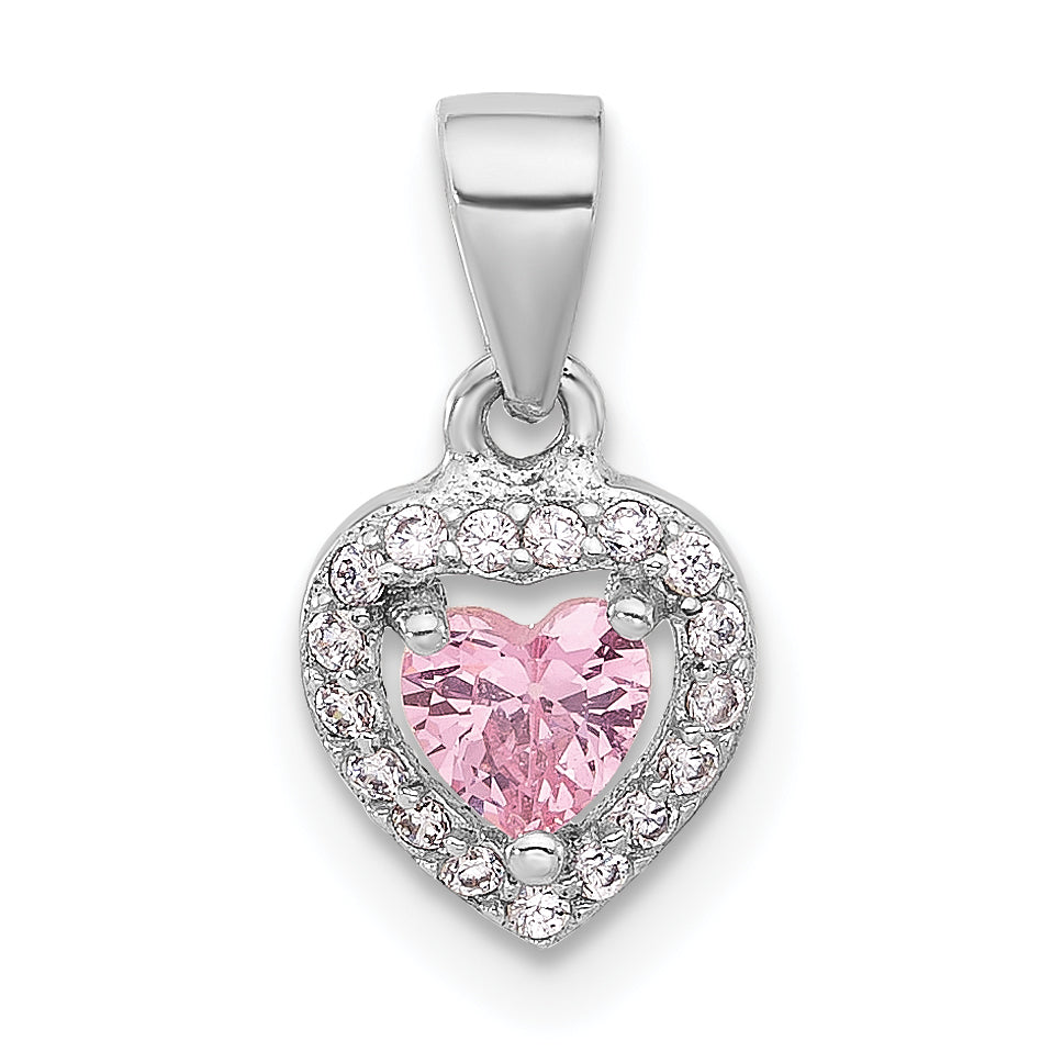 Sterling Silver Rhodium-plated Clear and Pink CZ Heart Pendant