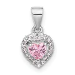 Sterling Silver Rhodium-plated Clear and Pink CZ Heart Pendant