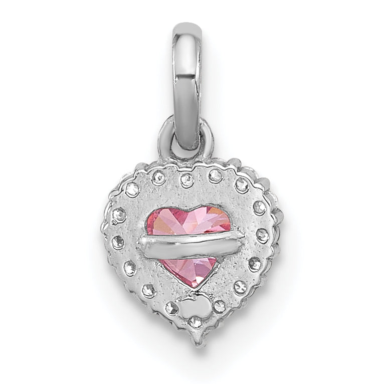 Sterling Silver Rhodium-plated Polished Pink and White CZ Heart Pendant