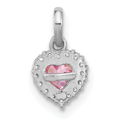Sterling Silver Rhodium-plated Polished Pink and White CZ Heart Pendant