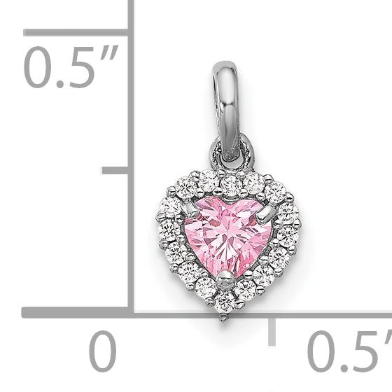 Sterling Silver Rhodium-plated Polished Pink and White CZ Heart Pendant