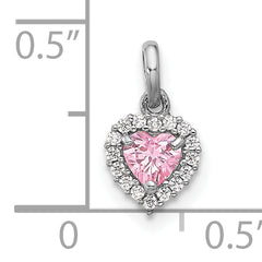 Sterling Silver Rhodium-plated Polished Pink and White CZ Heart Pendant