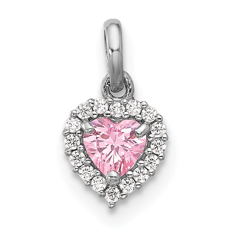 Sterling Silver Rhodium-plated Polished Pink and White CZ Heart Pendant