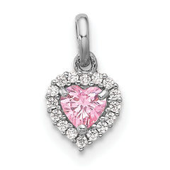 Sterling Silver Rhodium-plated Polished Pink and White CZ Heart Pendant