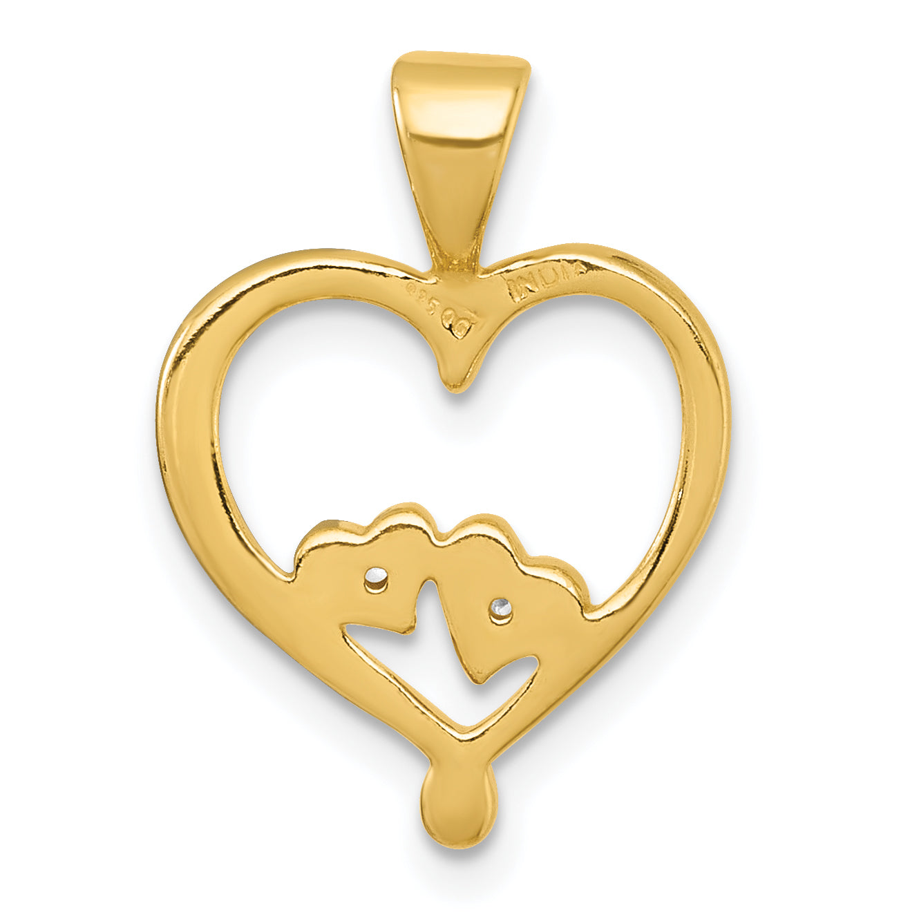 Sterling Silver Gold-tone Polished CZ Two Hearts In Heart Pendant