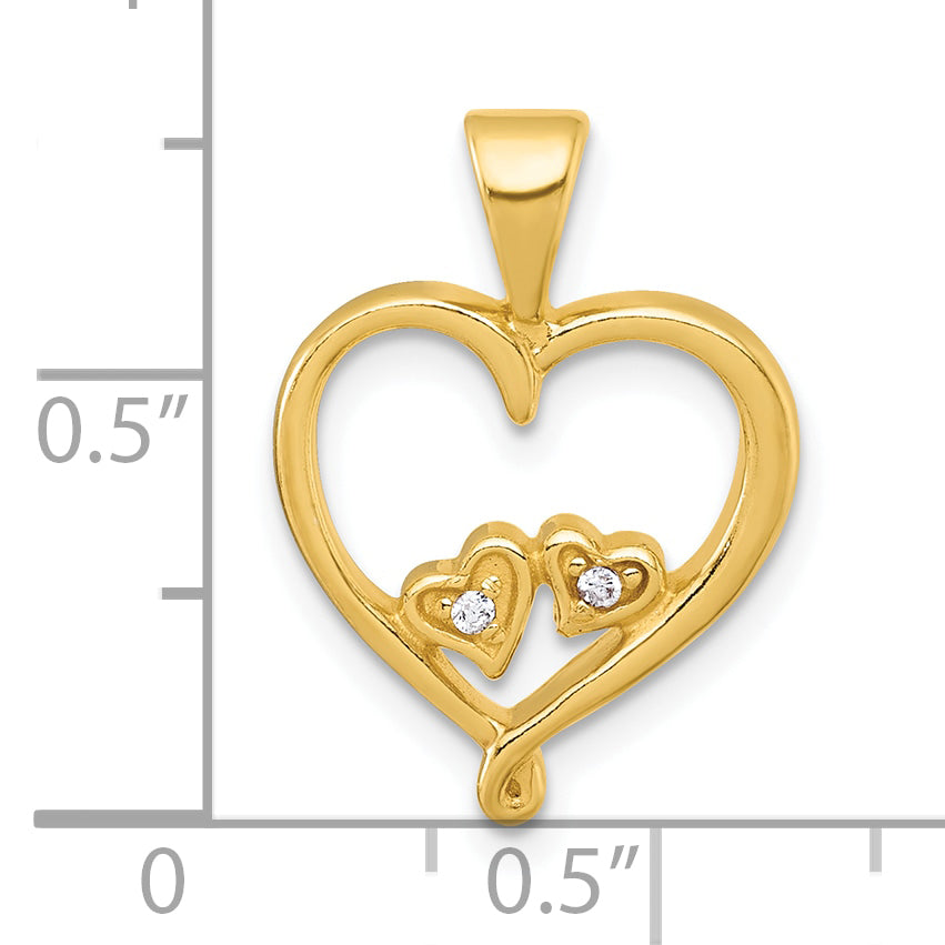 Sterling Silver Gold-tone Polished CZ Two Hearts In Heart Pendant