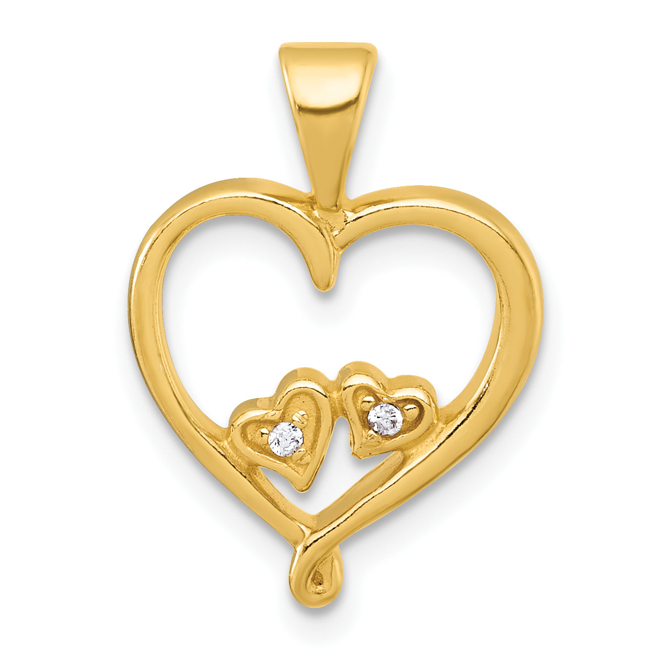 Sterling Silver Gold-tone Polished CZ Two Hearts In Heart Pendant Main image