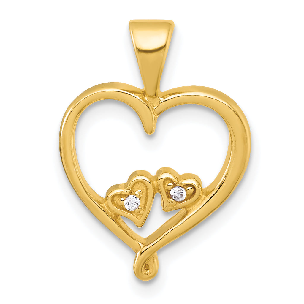 Sterling Silver Gold-tone Polished CZ Two Hearts In Heart Pendant
