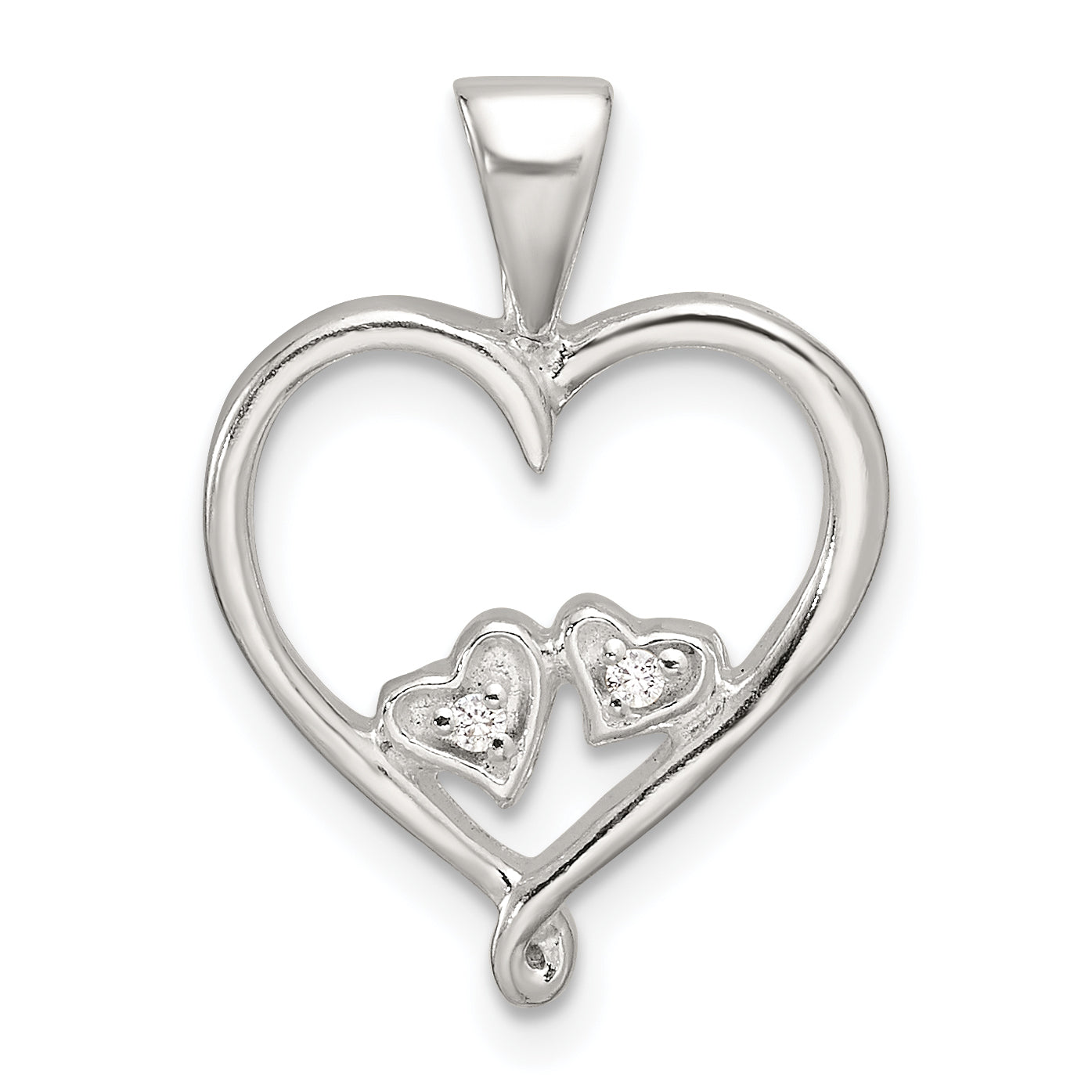 Sterling Silver Polished CZ Open Heart Pendant Main image