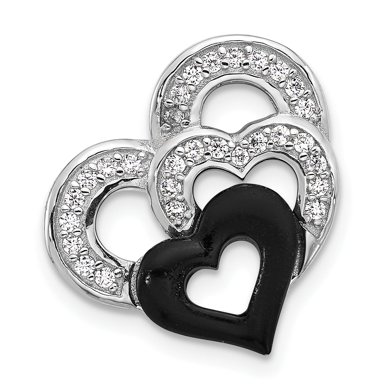 Sterling Silver Rh-plated Polished Black Resin and CZ Heart Chain Slide Main image