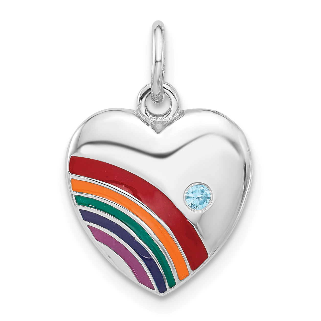 Sterling Silver Rhodium-plated Enameled with CZ Rainbow Heart Pendant Main image