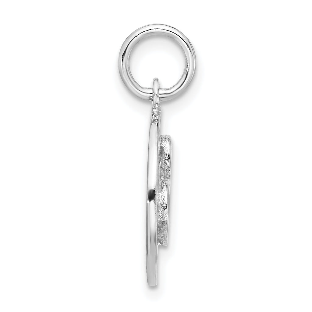 Sterling Silver Rhodium-plated Polished/Hammered Circle Heart Pendant