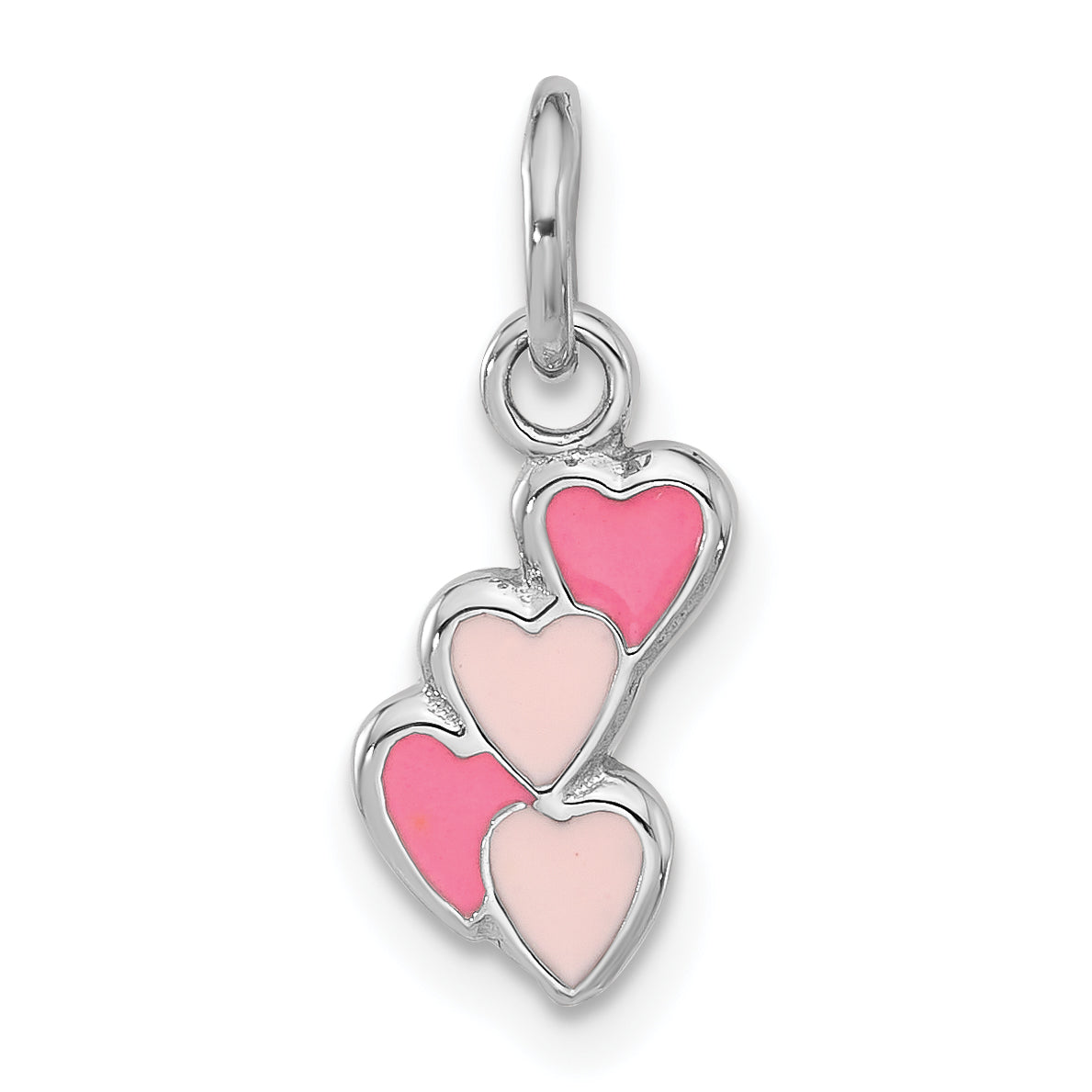 Sterling Silver Rhodium-plated Pink Enameled Hearts Charm Pendant Main image