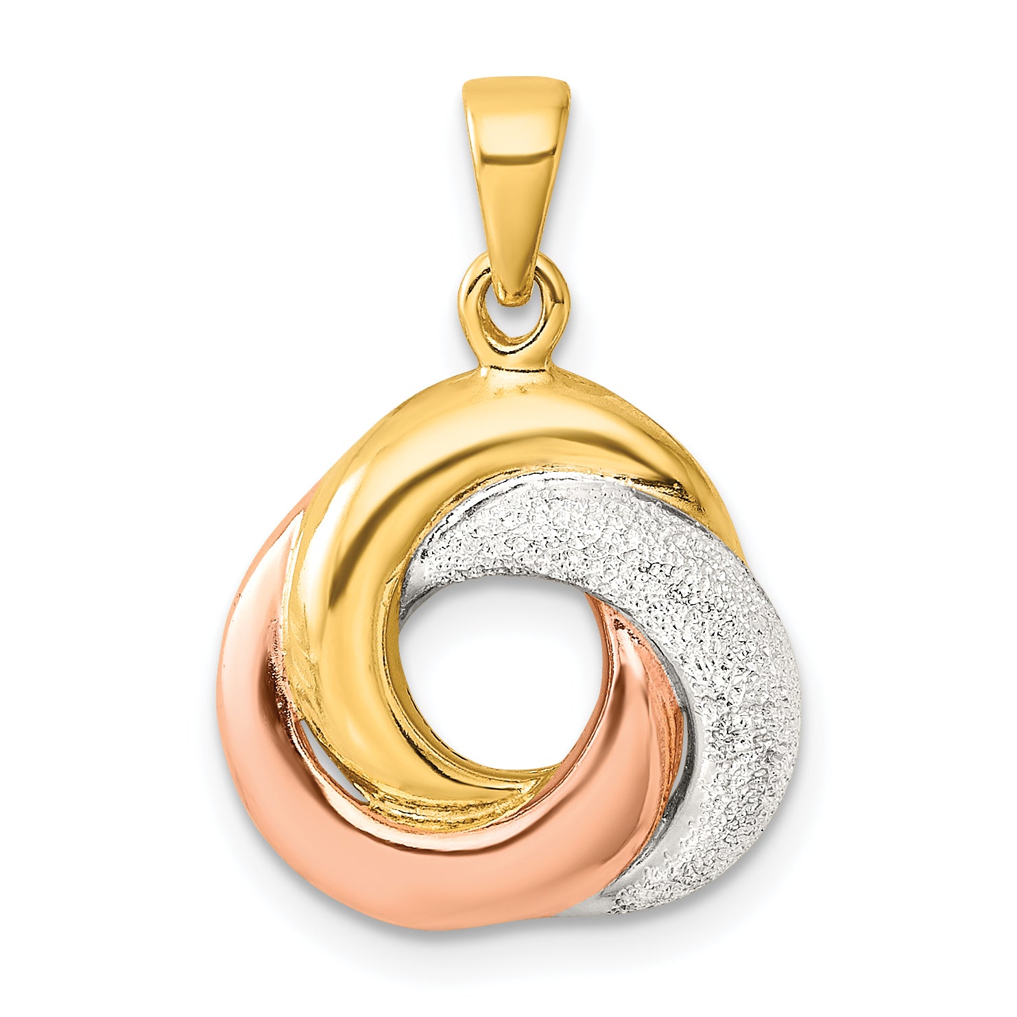 Sterling Silver with Rose and Gold-tone Laser Texture Knot Pendant Main image