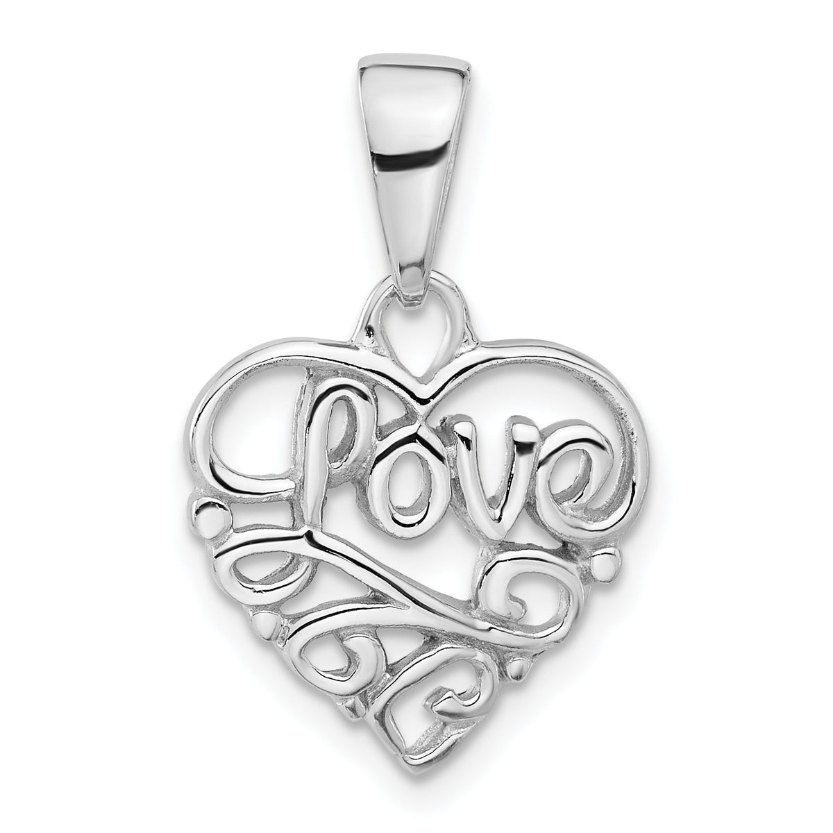 Sterling Silver Rhodium-plated Polished Hollow Love Pendant