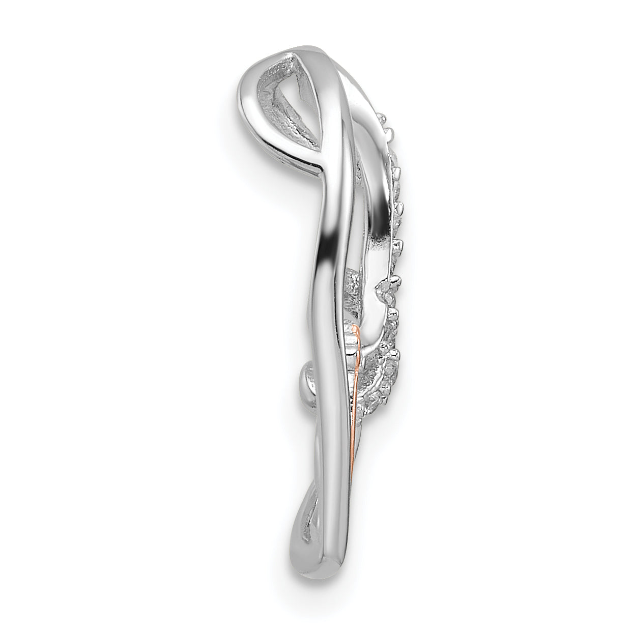 Sterling Silver Rhodium/Rose Gold-plated CZ Heart with Footprint Pendant Secondary image
