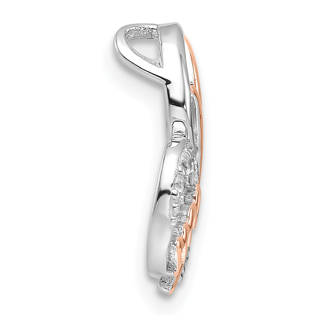 Sterling Silver Rose Gold-plated/Rhodium-plated CZ Mom Heart Chain Slide Secondary image