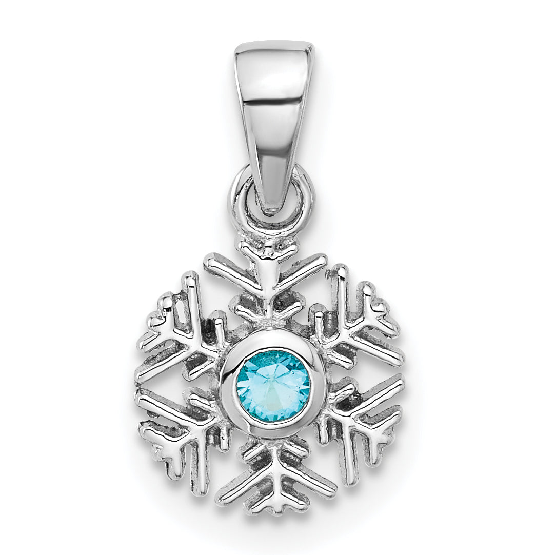 Sterling Silver Rhodium-plated Aqua CZ Snowflake Pendant Main image