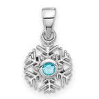 Sterling Silver Rhodium-plated Aqua CZ Snowflake Pendant