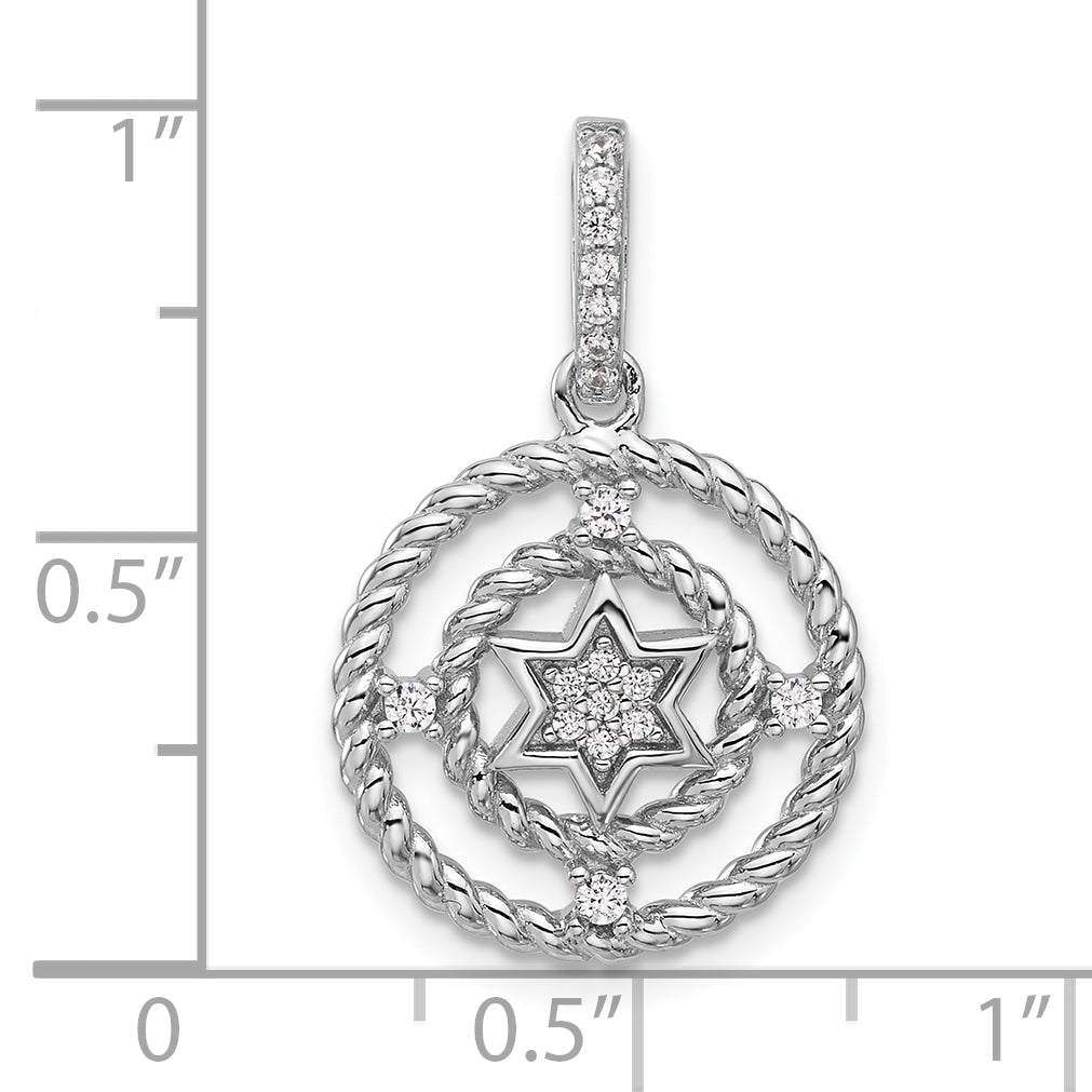 Pure Fire Sterling Silver Rhod-plated Fancy CZ Circle w/Star Pendant