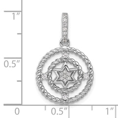 Pure Fire Sterling Silver Rhod-plated Fancy CZ Circle w/Star Pendant