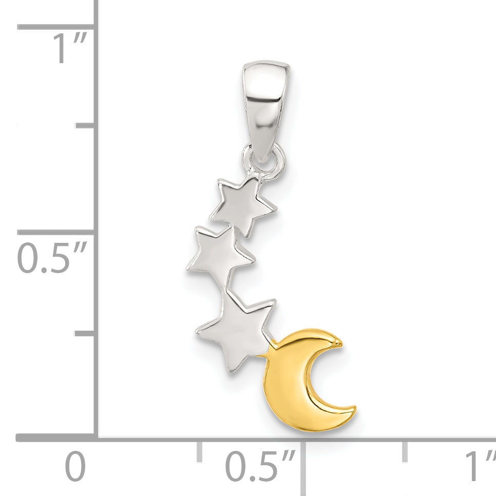 Sterling Silver E-Coat and Gold-tone Star and Moon Pendant