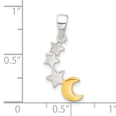 Sterling Silver E-Coat and Gold-tone Star and Moon Pendant