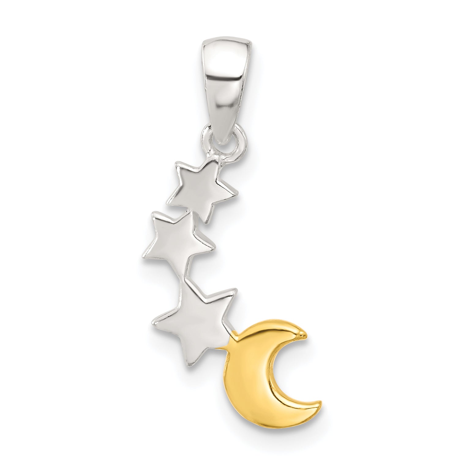 Sterling Silver E-Coat and Gold-tone Star and Moon Pendant Main image