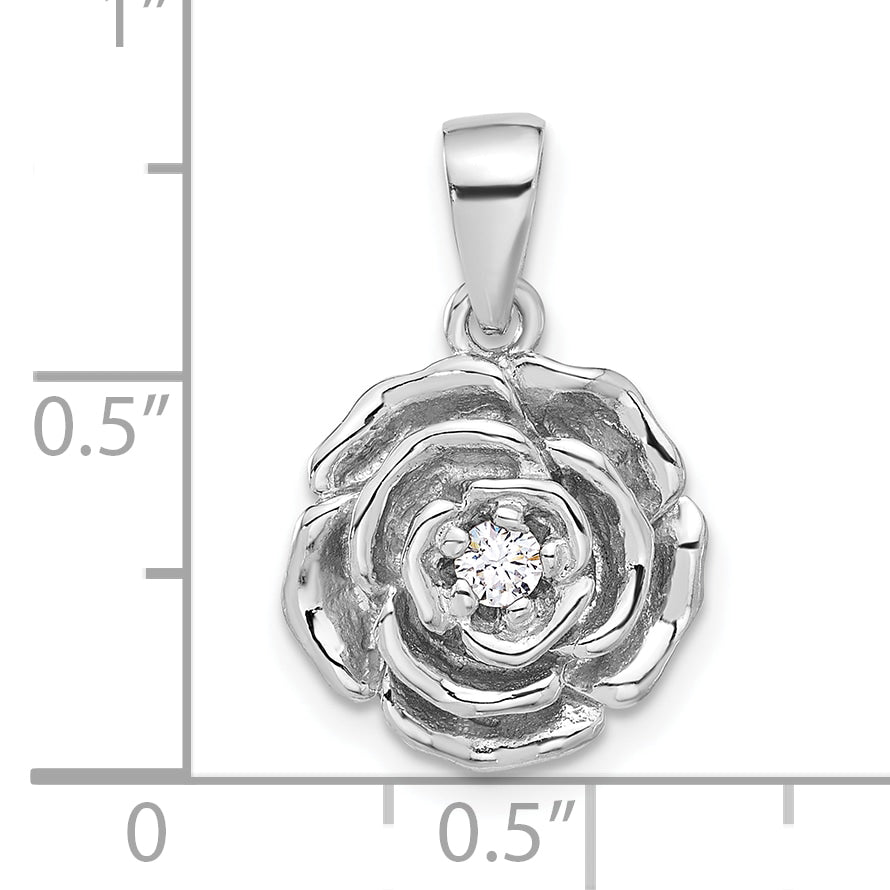 Sterling Silver Rhodium-plated CZ Flower Pendant