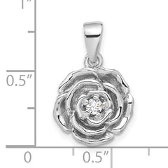 Sterling Silver Rhodium-plated CZ Flower Pendant