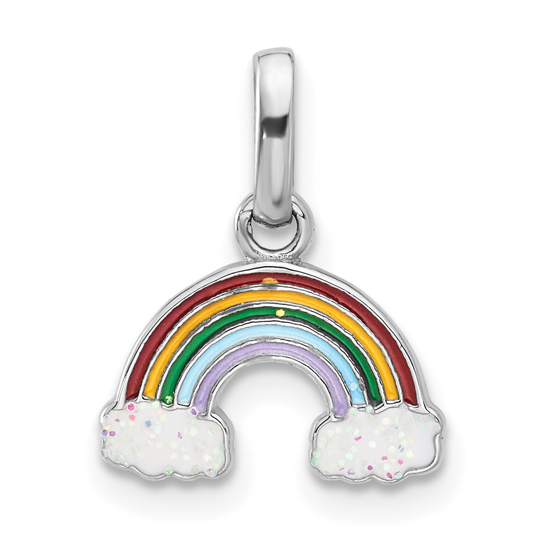 Sterling Silver Rhodium-plated Enameled Glitter Rainbow Pendant Main image
