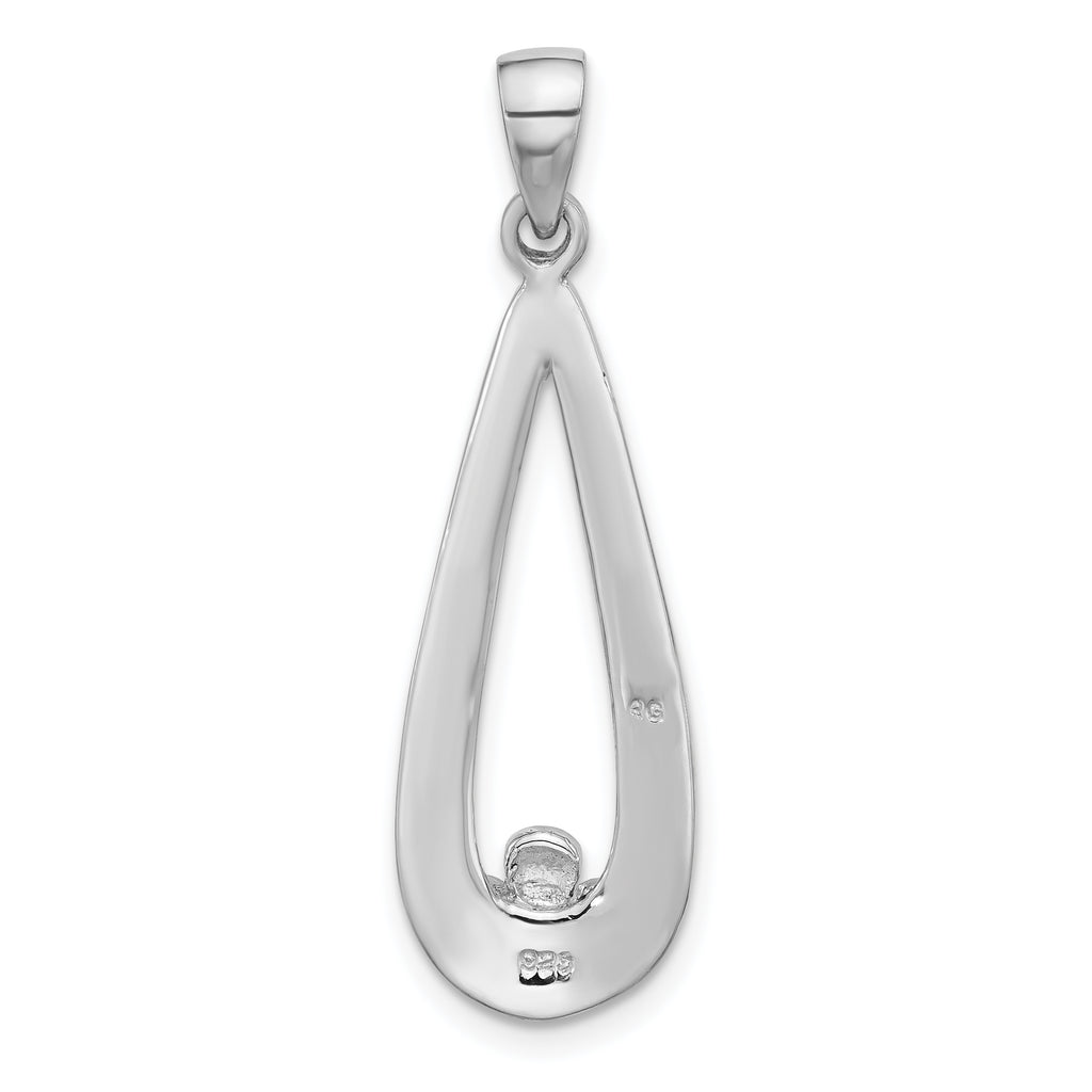 SS Rhod-Plated Polished Textured Teardrop w/Flower Dangle Pendant