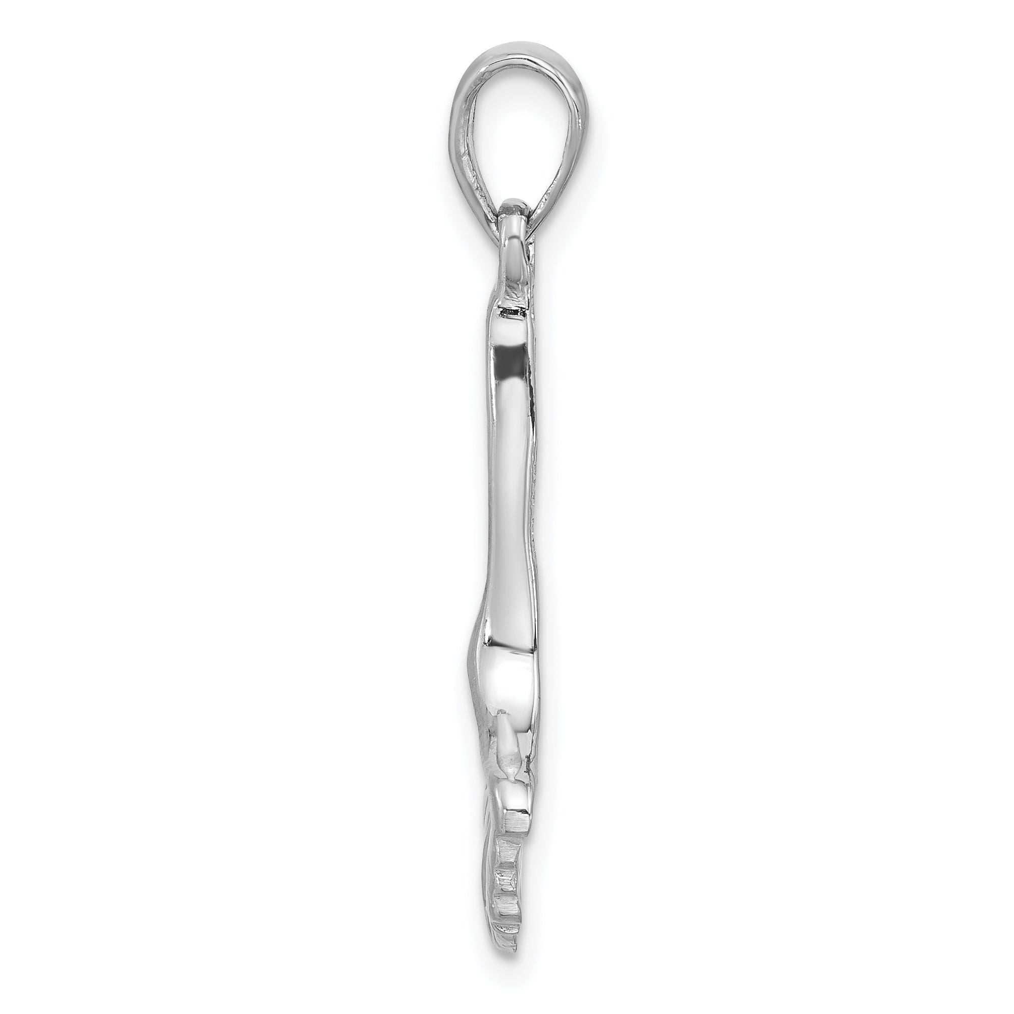 Sterling Silver Rhod-Plated Polished Grooved Ginkgo Leaf Pendant Secondary image