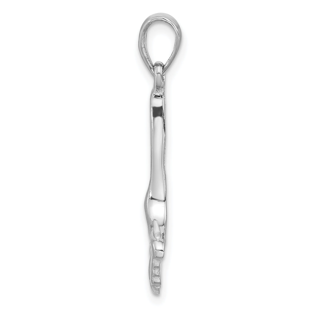Sterling Silver Rhod-Plated Polished Grooved Ginkgo Leaf Pendant