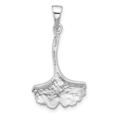 Sterling Silver Rhod-Plated Polished Grooved Ginkgo Leaf Pendant