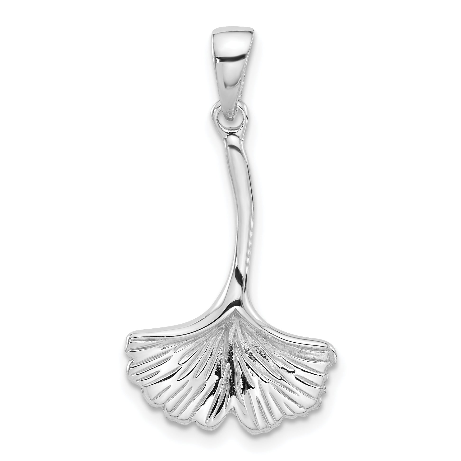 Sterling Silver Rhod-Plated Polished Grooved Ginkgo Leaf Pendant Main image