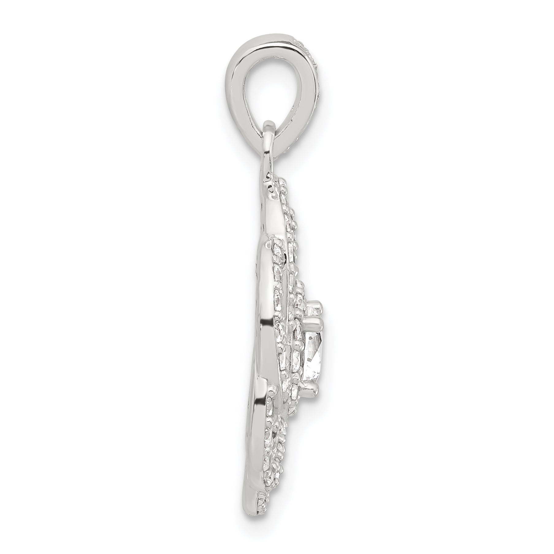 Sterling Silver E-coated CZ Flower Pendant Secondary image
