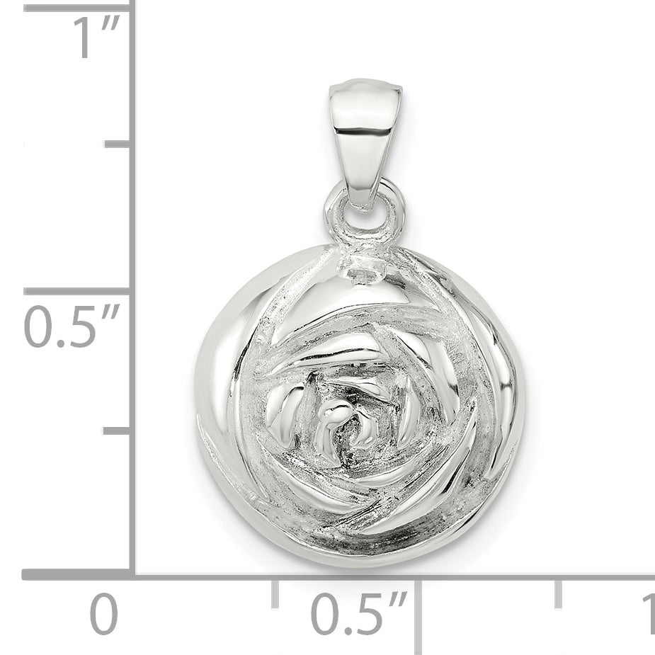 Sterling Silver Polished Textured Domed Flower Pendant