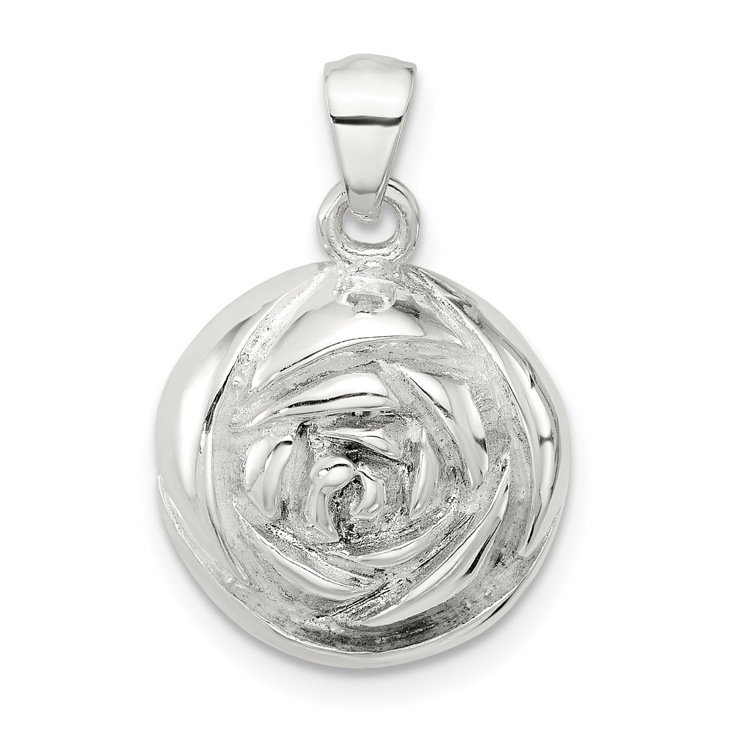 Sterling Silver Polished Textured Domed Flower Pendant Main image