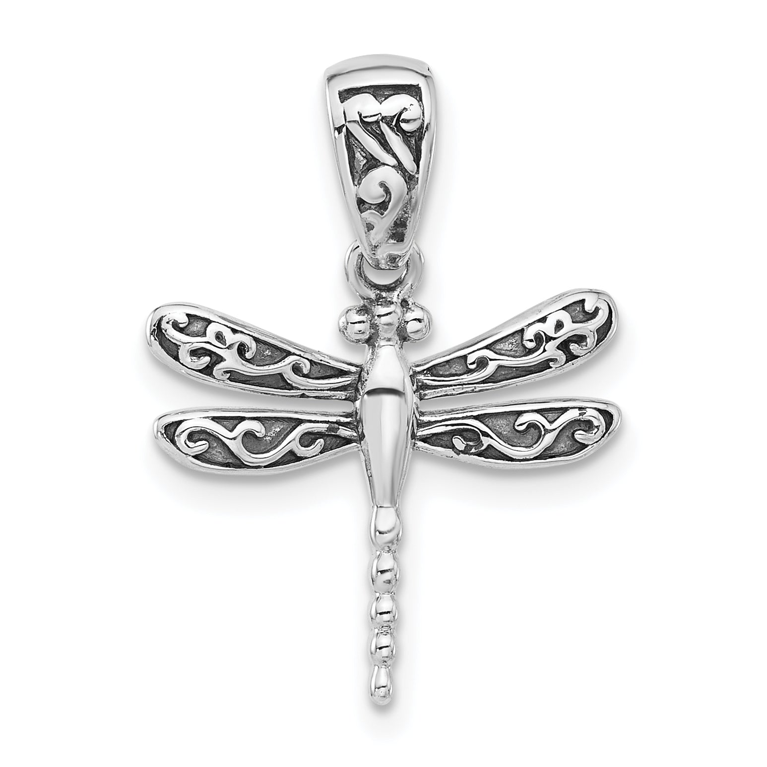 Sterling Silver Rhodium-plated Oxidized Dragonfly Pendant Main image