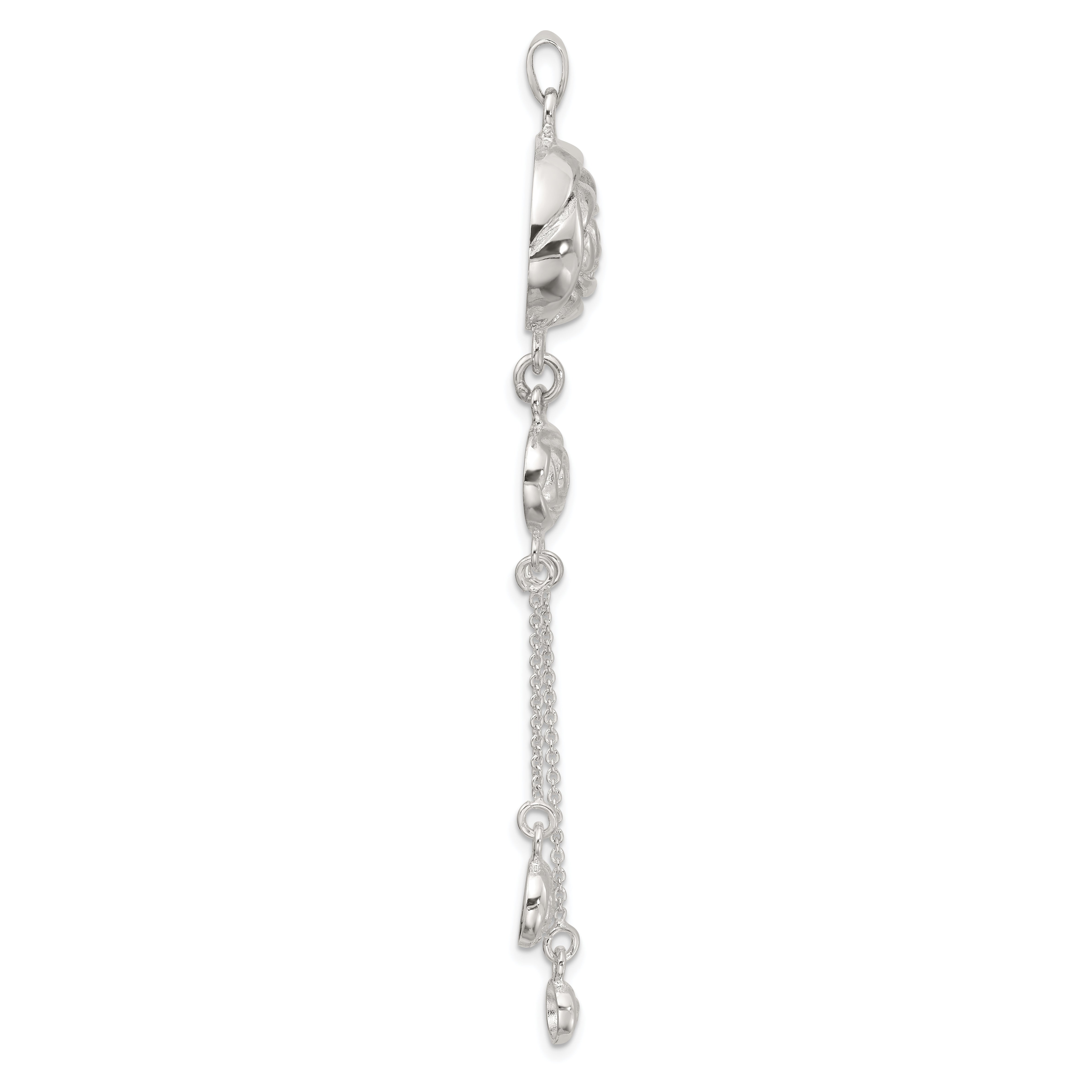 SS Polished Textured Flowers Double Strand Chain Pendant