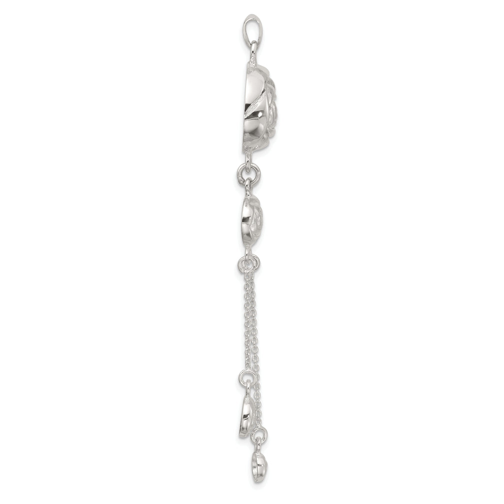 SS Polished Textured Flowers Double Strand Chain Pendant