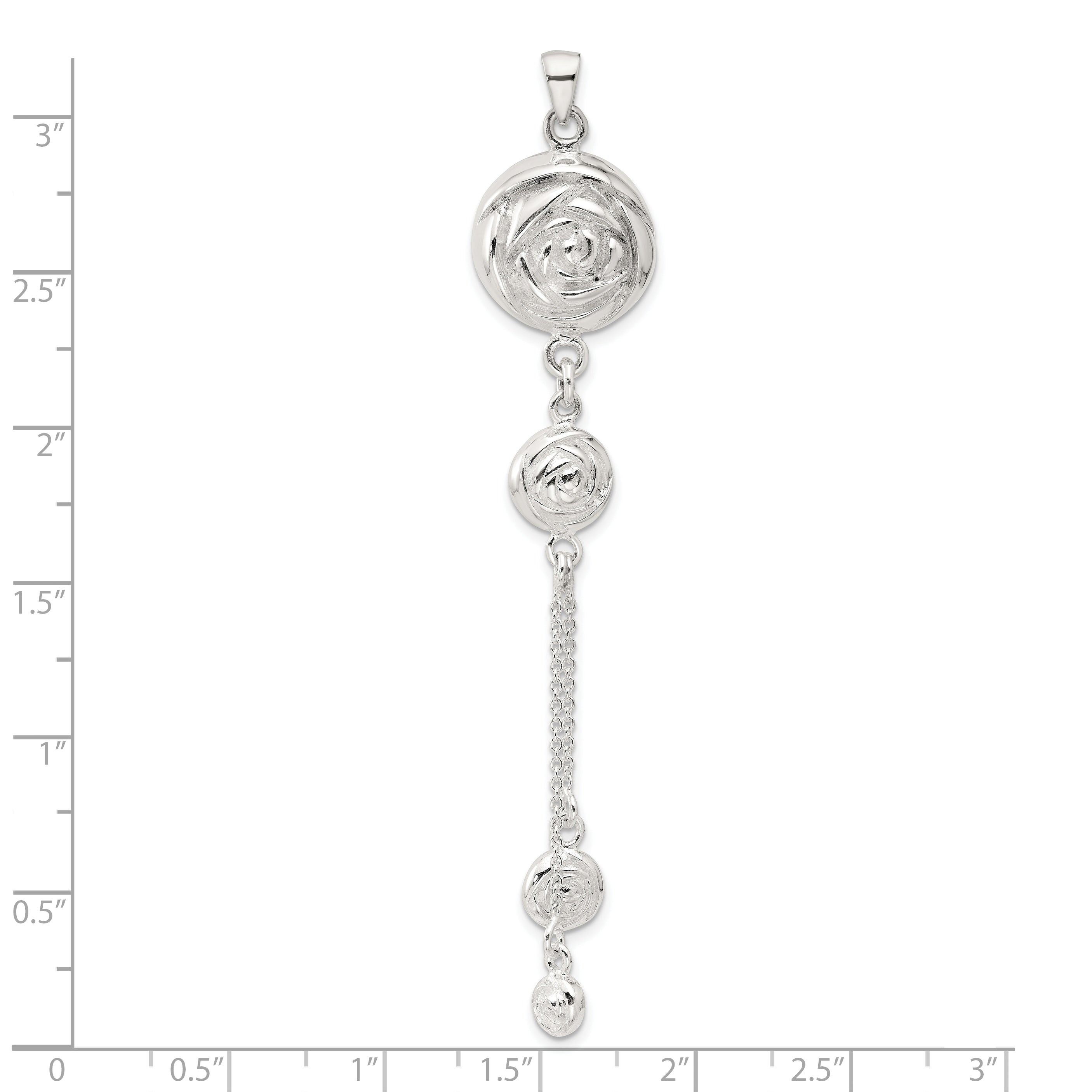 SS Polished Textured Flowers Double Strand Chain Pendant