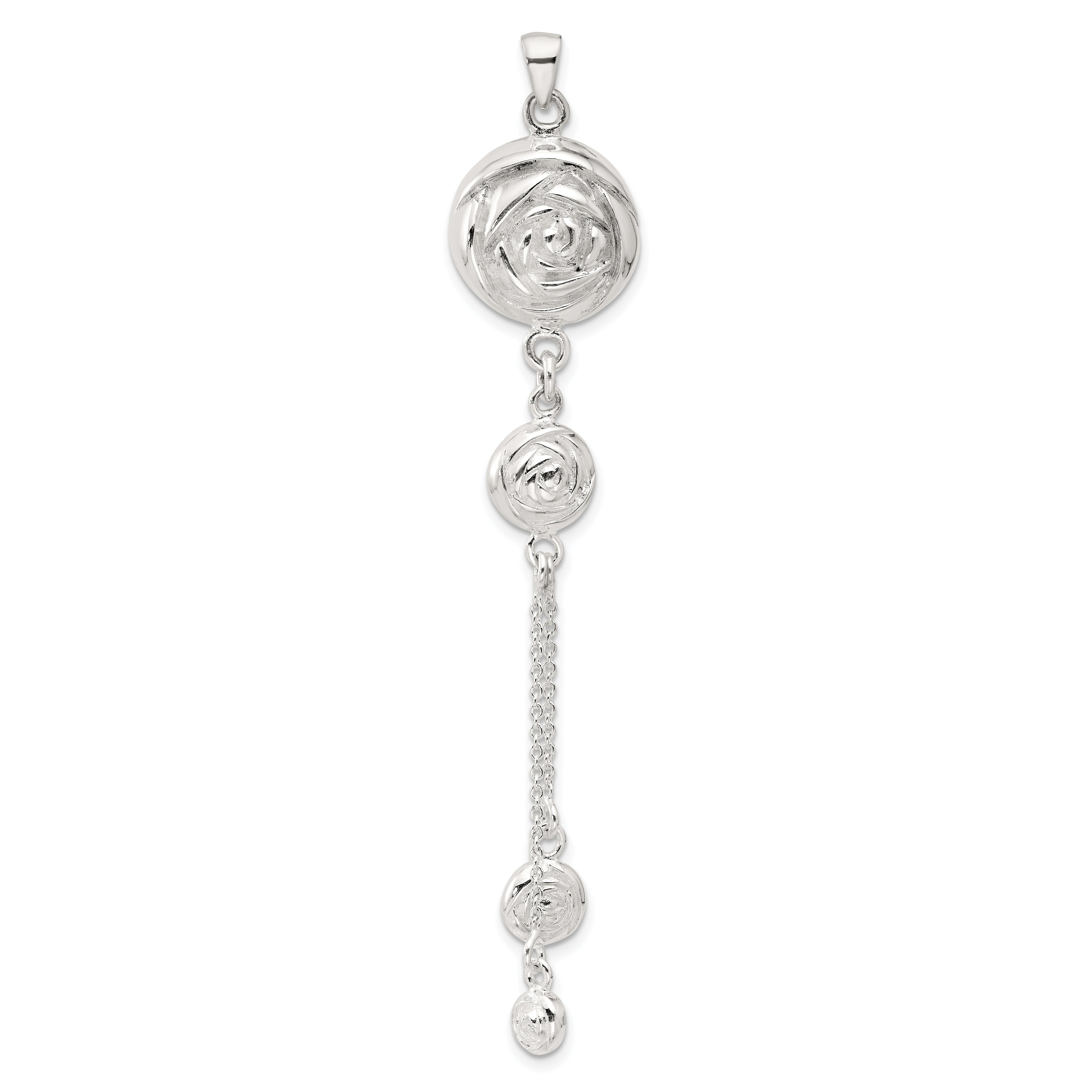 SS Polished Textured Flowers Double Strand Chain Pendant