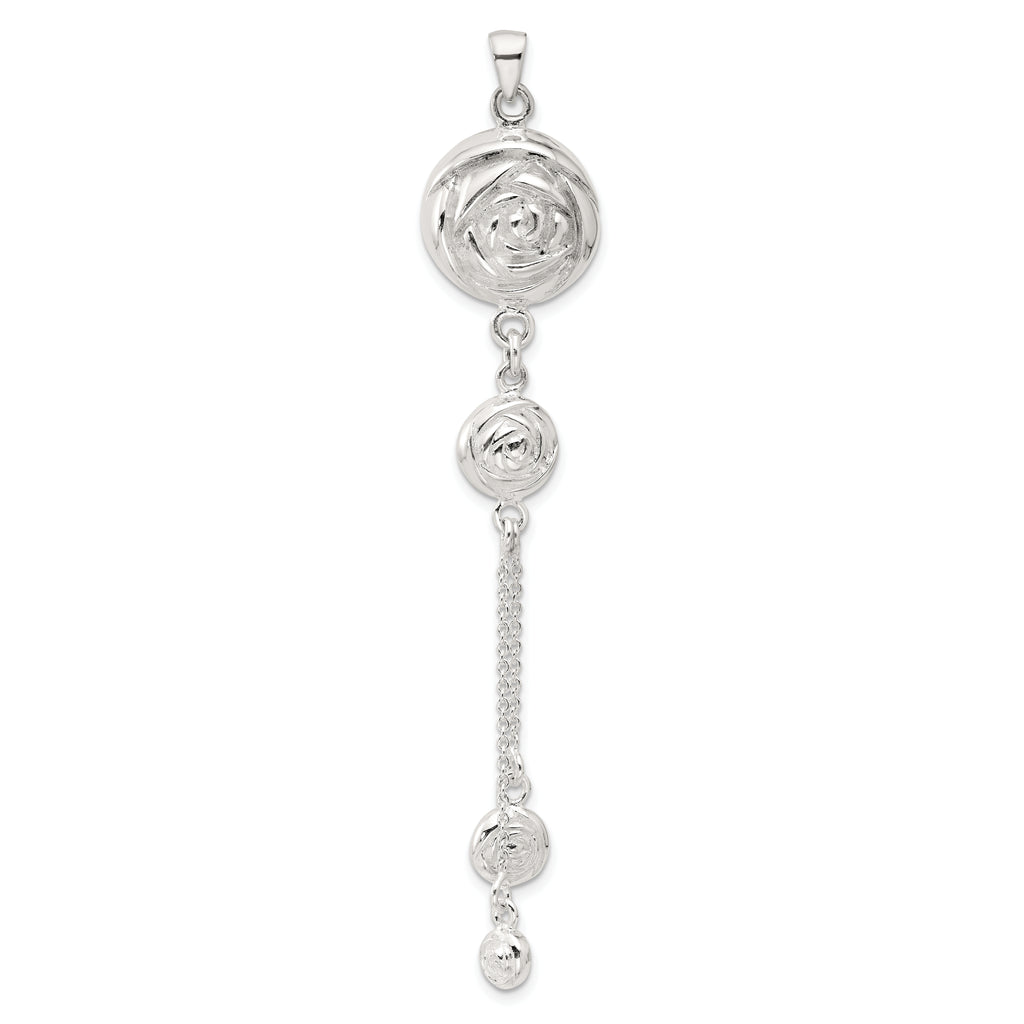 SS Polished Textured Flowers Double Strand Chain Pendant