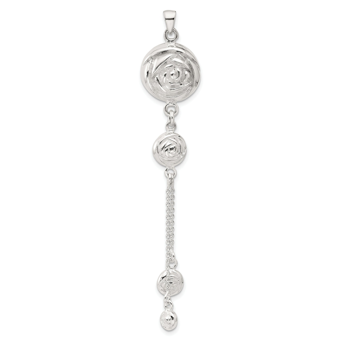 SS Polished Textured Flowers Double Strand Chain Pendant