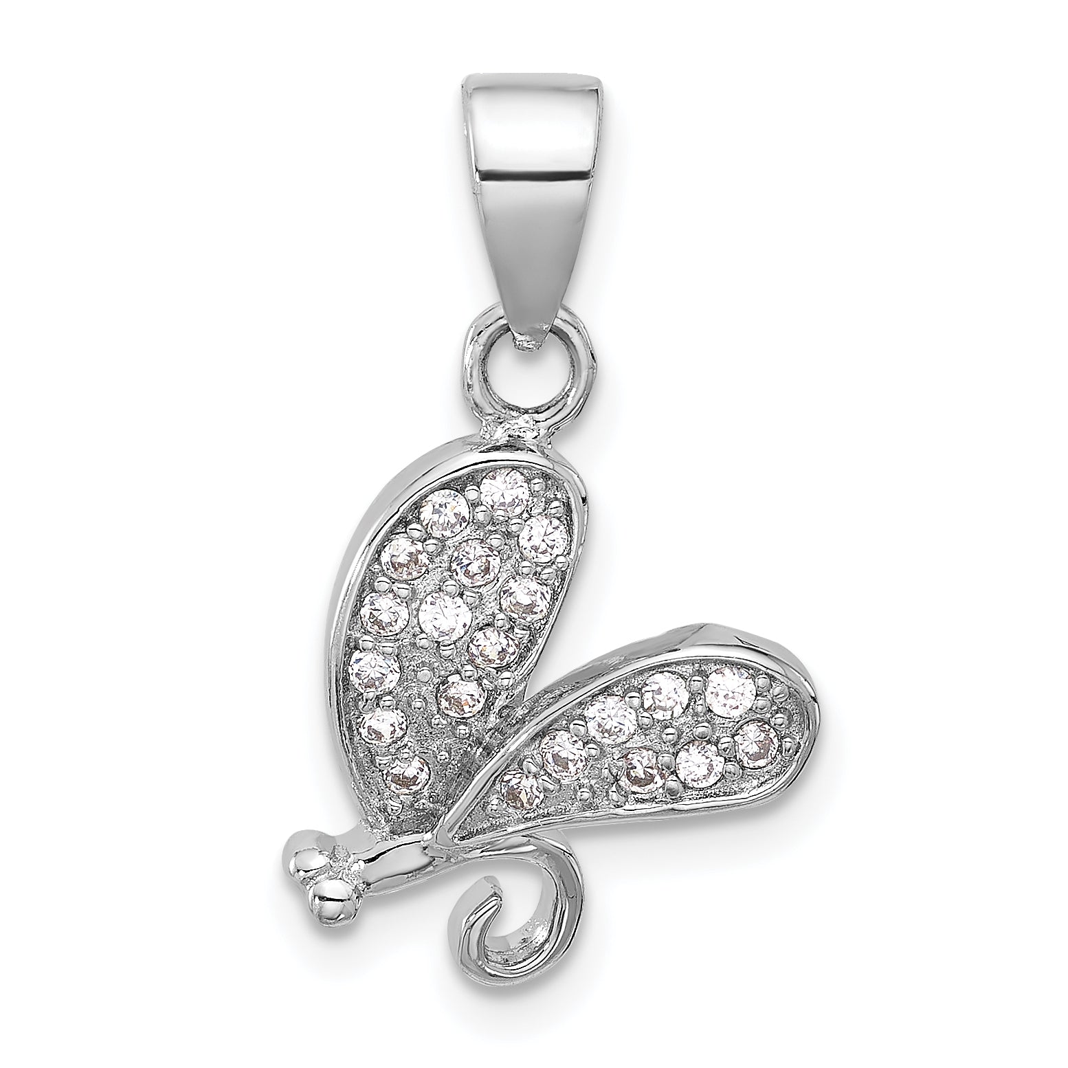 Sterling Silver Rhodium-plated CZ Dragonfly Pendant Main image