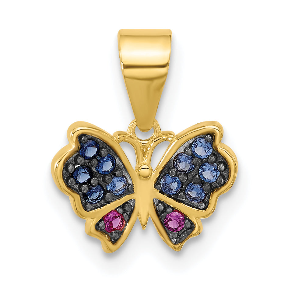 SS Gold-tone Black Rh-plated Blue Nano Crystal/ .02Lab Cr. Ruby Pendant Main image