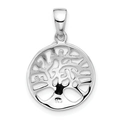 Sterling Silver Rhodium-plated Round Tree of Life Pendant